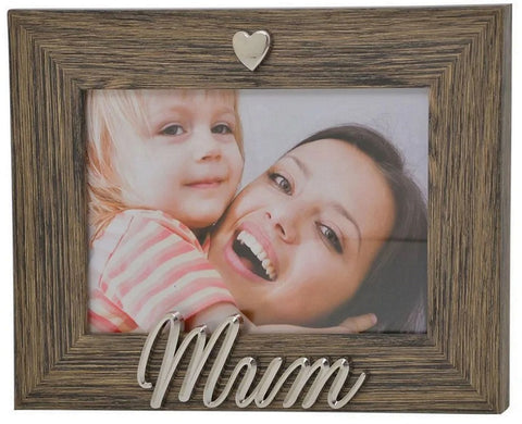 Mum Silver Heart Oak Wood Photo Frame 4x6