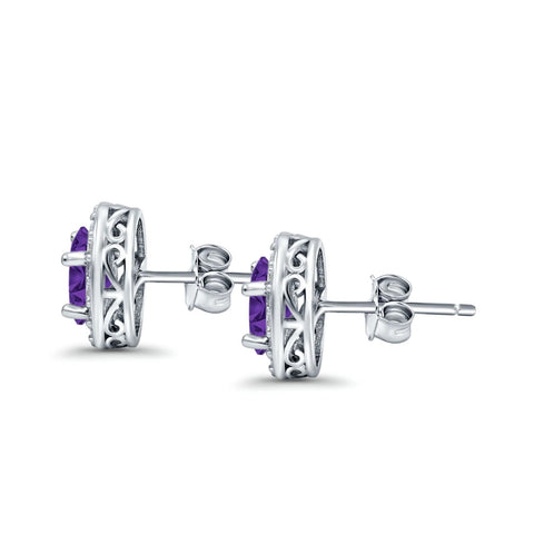 Oval Amethyst Cubic Zirconia Stud Earrings