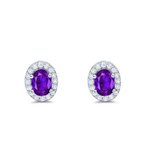 Oval Amethyst Cubic Zirconia Stud Earrings