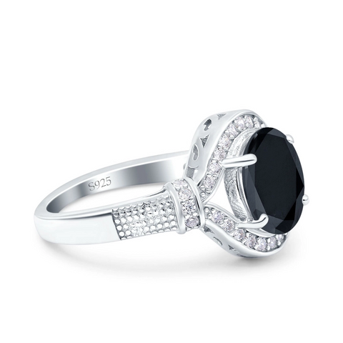 Art Deco Oval Ring with Black Cubic Zirconia