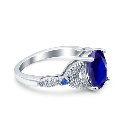 Art Deco Oval Ring with Sapphire Cubic Zirconia