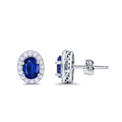 Oval Sapphire Cubic Zirconia Stud Earrings