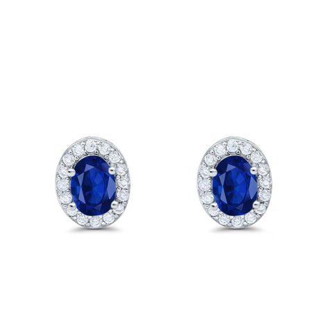 Oval Sapphire Cubic Zirconia Stud Earrings