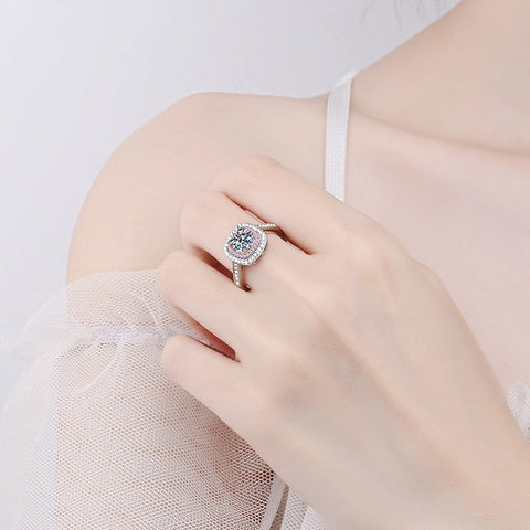 Pink Halo Moissanite Ring in 925 Silver