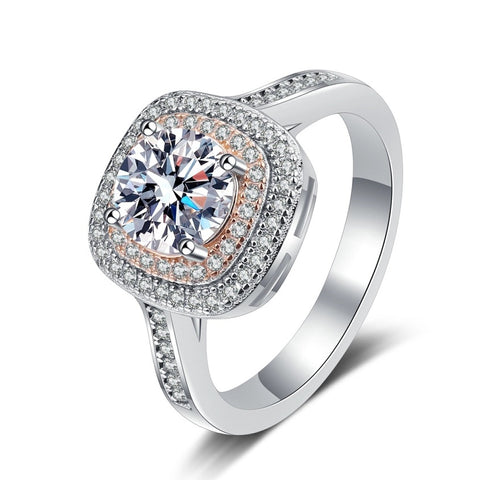 Pink Halo Moissanite Ring in 925 Silver