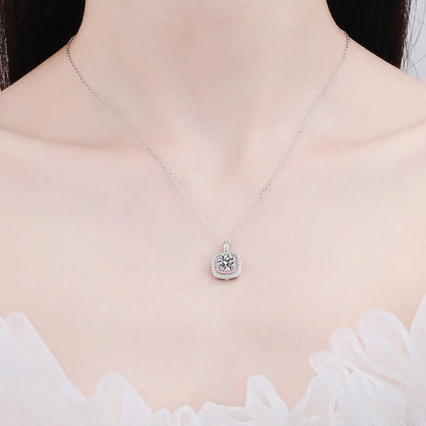 Pink Halo Moissanite Necklace in 925 Silver