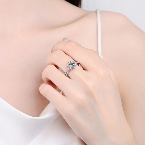 Plum Blossom Moissanite 925 Silver Ring