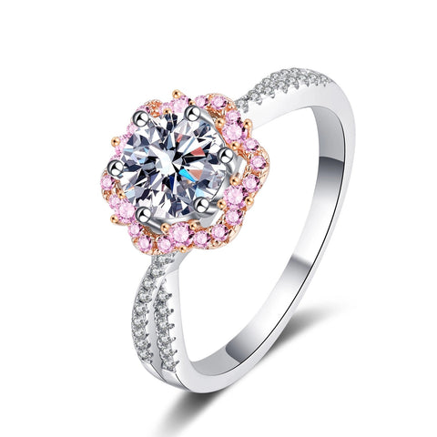 Plum Blossom Moissanite 925 Silver Ring