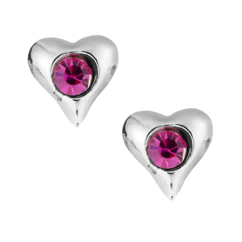 Puff Heart Fuchsia Cubic Zirconia Stud Earrings