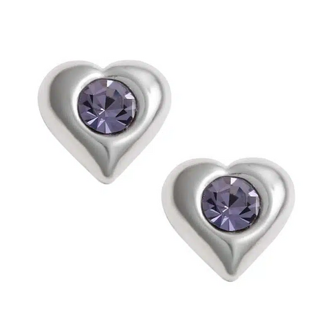 Puff Heart Tanzanite CZ Stud Earrings
