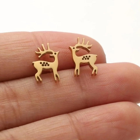 Gold Reindeer Stud Earrings