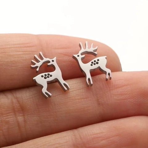 Silver Reindeer Stud Earrings