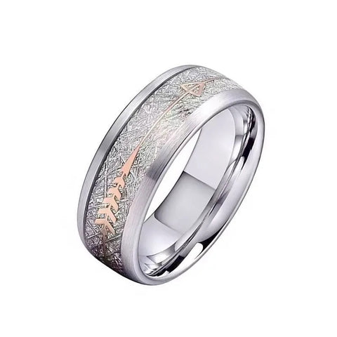 Rose Gold Arrow with Silver Shard Inlay Stainless Steel Ring
