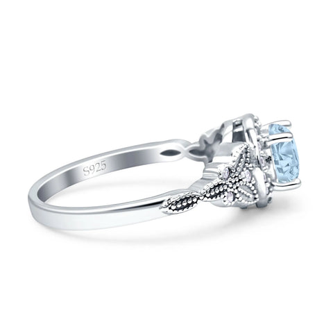 Art Deco Round Butterfly Aquamarine Cubic Zirconia Ring