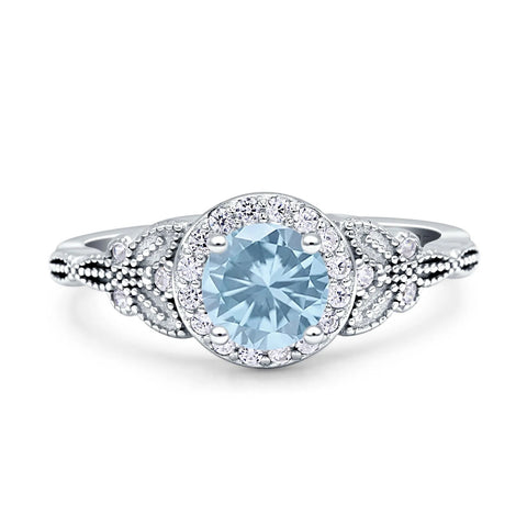 Art Deco Round Butterfly Aquamarine Cubic Zirconia Ring