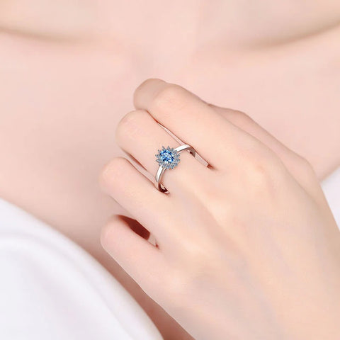 Royal Blue Moissanite Ring in 925 Silver
