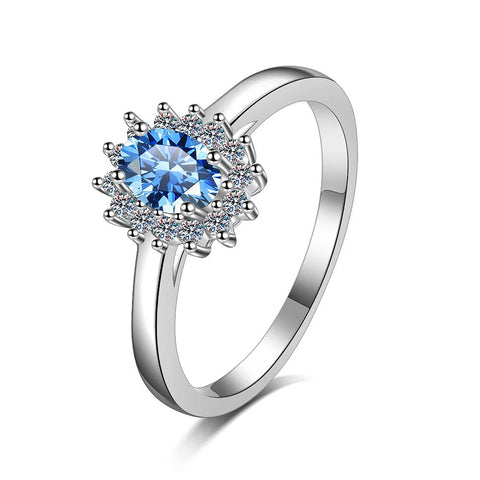 Royal Blue Moissanite Ring in 925 Silver