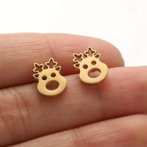 Gold Rudolph Stud Earrings