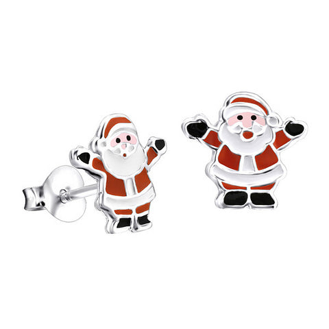 Sterling Silver & Enamel Santa Stud Earrings