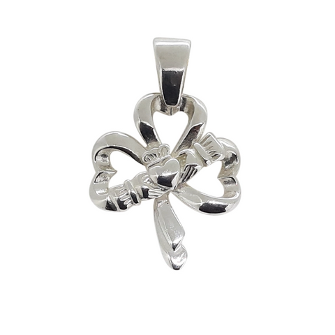 Celtic Shamrock with Claddagh Sterling Silver Necklace