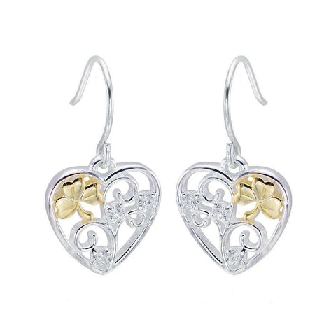 Celtic Shamrock Filigree Heart Earrings