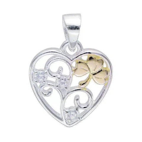 Shamrock Filigree Heart Pendant with Cubic Zirconia