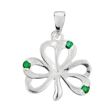 Celtic Shamrock Sterling Silver and Crystal Pendant Necklace