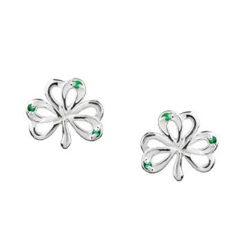 Celtic Shamrock and Crystal Stud Earrings