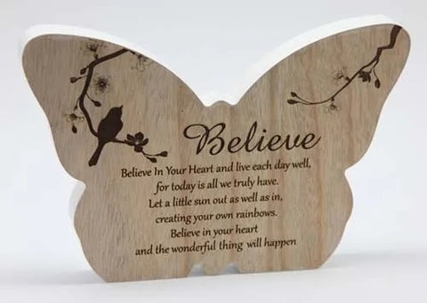 Believe Sincerity Butterfly Sentiment Plaque