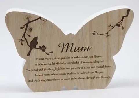 Mum Sincerity Butterfly Sentiment Plaque