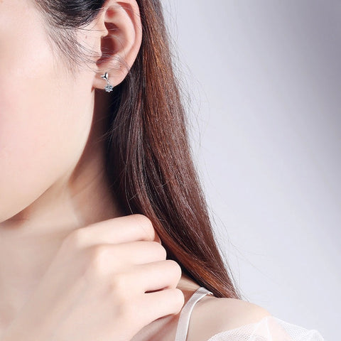 Moissanite Solitaire Heart Stud Earrings in 925 Silver