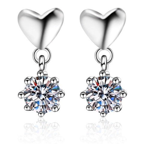 Moissanite Solitaire Heart Stud Earrings in 925 Silver