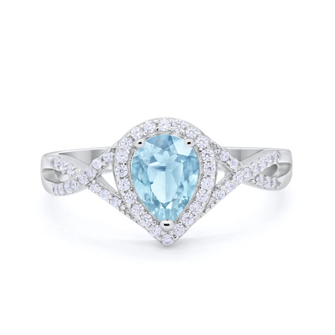 Teardrop Aquamarine Cubic Zirconia Infinity Ring