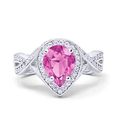 Teardrop Pink Cubic Zirconia Infinity Ring