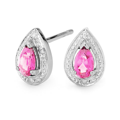 Teardrop Stud Earrings with Pink CZ
