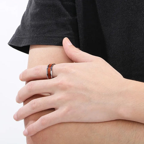 Wood & Silver Shard Inlay Stainless Steel Ring