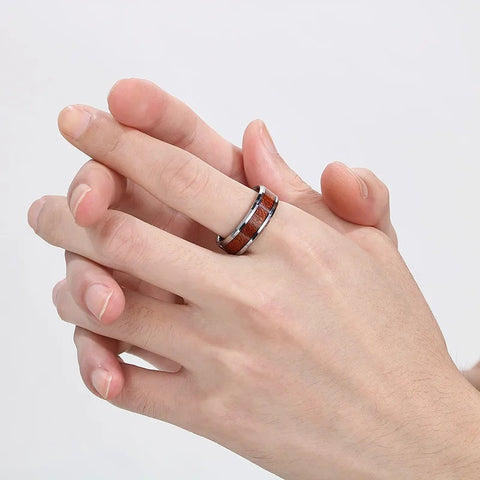 Wood Inlay Tungsten Carbide Ring